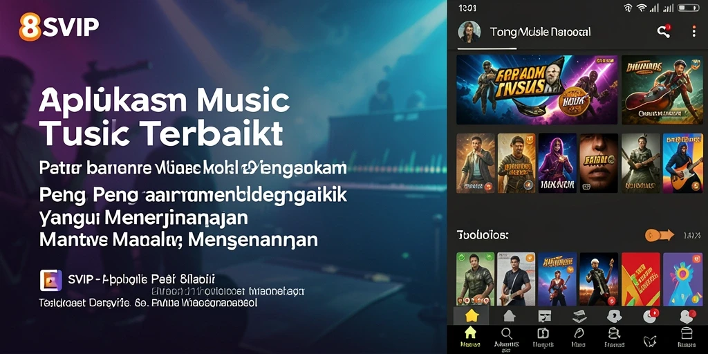 Screenshot 8SVIP menampilkan berbagai pilihan lagu dalam aplikasi Music.