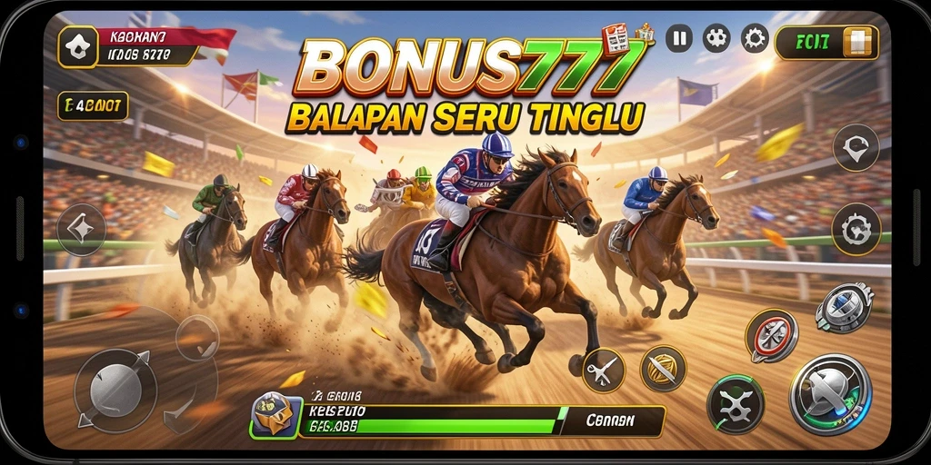 Tangkapan layar menunjukkan aksi balap mendebarkan di BONUS777.