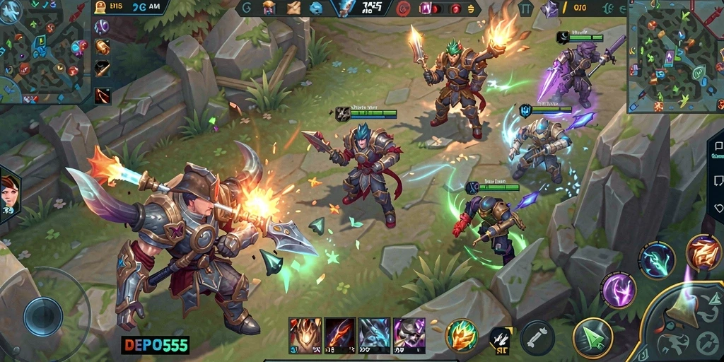 Tampilan seru pertarungan di arena game MOBA DEPO555.