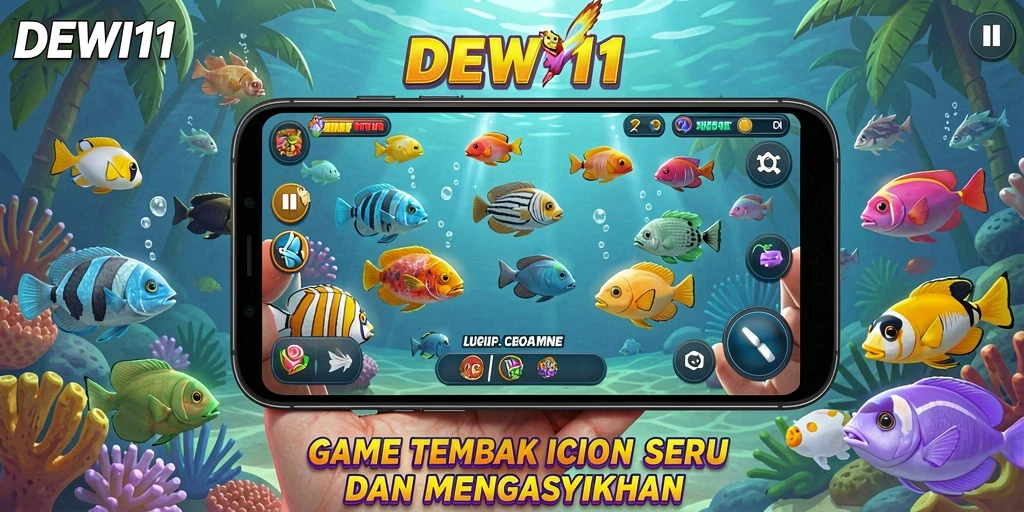 Menampilkan gameplay Tembak Ikan di DEWI11 yang seru dan menarik.