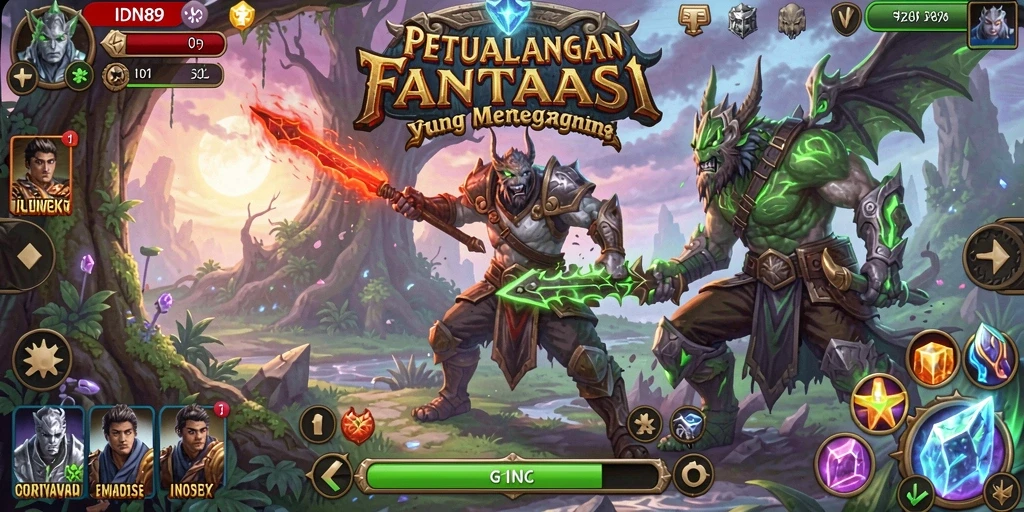 Tangkapan layar gameplay IDN89 menunjukkan pertempuran epik dan grafis luar biasa.