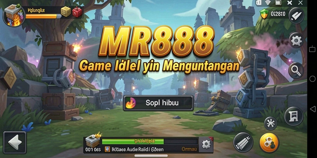 Screenshot gameplay <strong>MR888</strong> menunjukkan kemudahan dalam mengumpulkan sumber daya dan karakter unik.