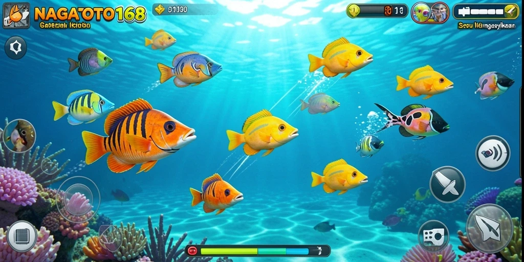 Tampilan gameplay NAGATOTO168 yang seru dengan berbagai ikan untuk ditembak.