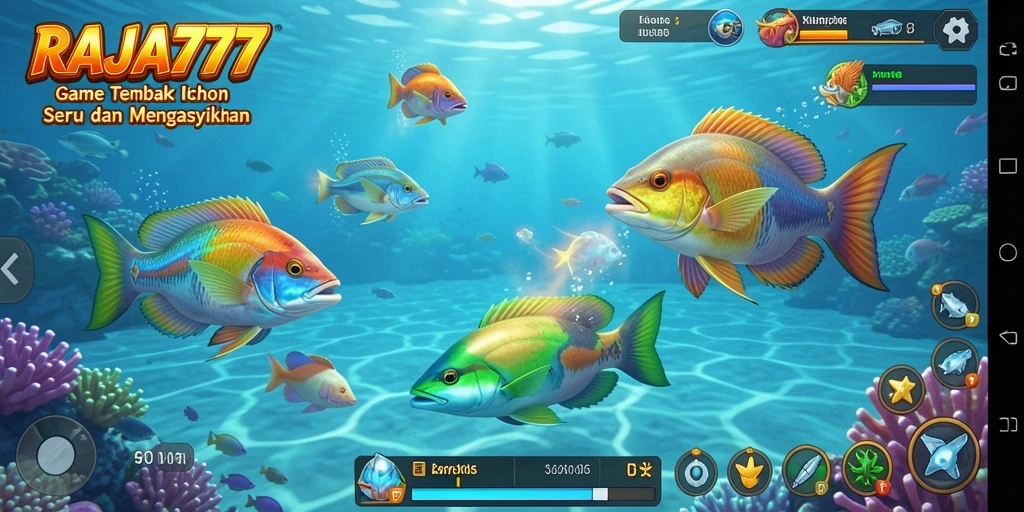 Screenshot game RAJA777 menampilkan gameplay seru Tembak Ikan.